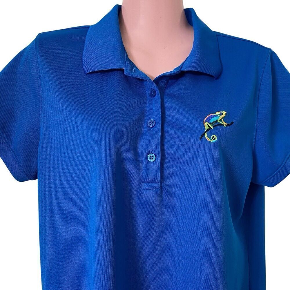 Loudmouth Golf Polo Shirt Women's Large Blue Gecko Tennis Athletic 4-Button - Picture 2 of 6